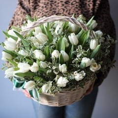 Корзина тюльпанов белых