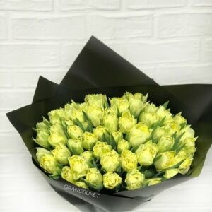 Букет пионовидных тюльпанов лимонного цвета в упаковке 51 шт