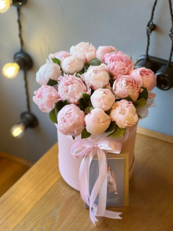 Пионы розовые в коробке «Нежность»