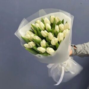 Букет белые тюльпаны 25 штук "Весна"