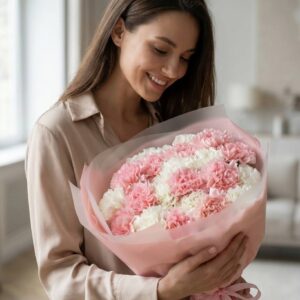 Букет из белых и розовых гвоздик "Волшебство"